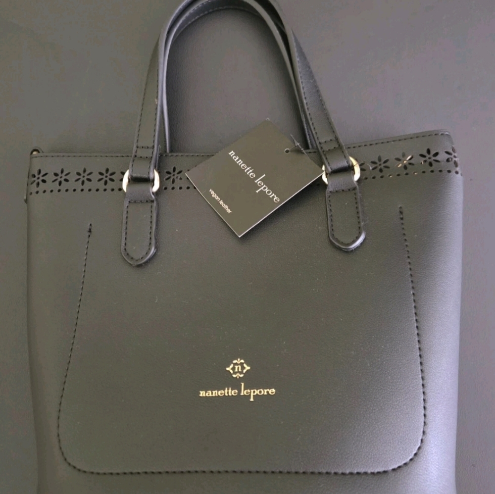 Nanette Lepore Black Tote with Gold Accents